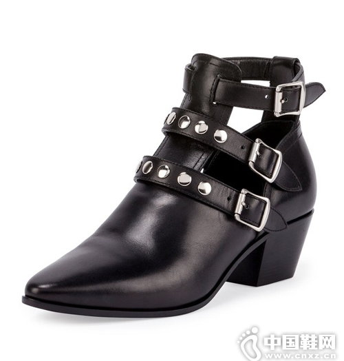 Saint Laurent Three-Strap Leather Ankle Boot $1,095